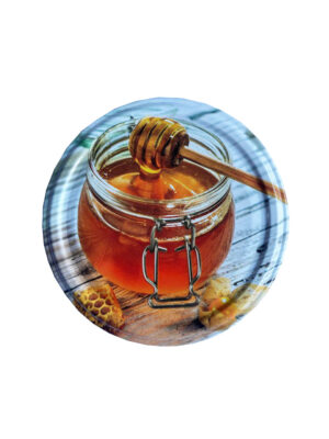Кришка для меду на скляну банку "Ложка з МЕДОМ". Твіст-офф 82 мм